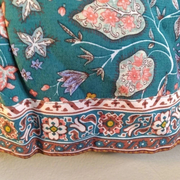 Anthropologie Floral Dress Flutter Sleeve Teal Coral XS - Picture 13 of 14